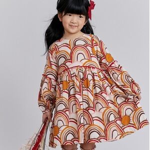 Pink Chicken Cecelia Dress, Antique White Rainbow - Sz 2T